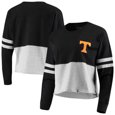 BOXERCRAFT Women's Black/Heathered Gray Tennessee Volunteers Cropped Retro Jersey Long Sleeve T-Shirt