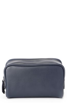 ROYCE New York Double Zip Leather Toiletry Bag in Navy Blue