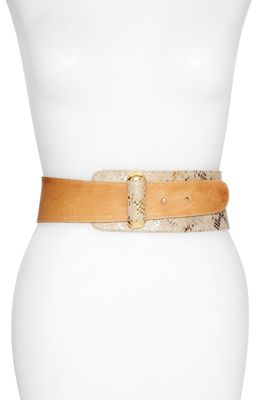 Raina Vixen Asymmetrical Snake Embossed Leather Belt in Carmel