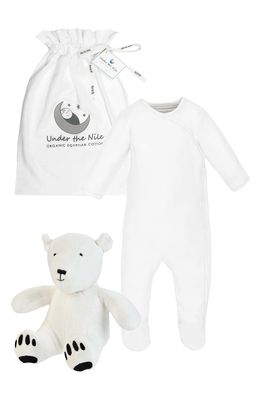 Under the Nile 2-Piece Organic Cotton Footie & Polar Bear Toy Gift Set in White
