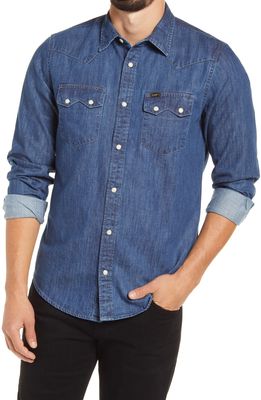 Lee 101 USA Lee Modern Rider Western Flannel Snap-Up Shirt in Dipped Blue