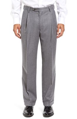 Berle Lightweight Flannel Pleated Classic Fit Dress Trousers in Light Grey