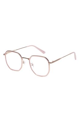 Fifth & Ninth Stockholm 55mm Round Blue Light Blocking Glasses in Pink/Clear