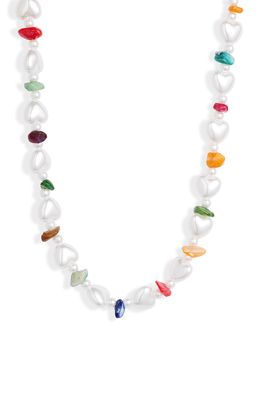 Knotty Imitation Pearl Necklace in White/Rainbow