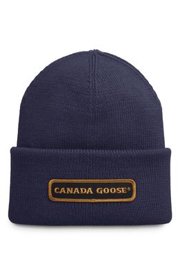 Canada Goose Logo Patch Ribbed Beanie in Navy Heather