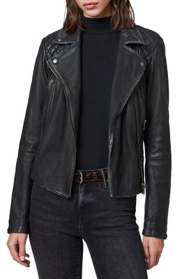 AllSaints Cargo Leather Biker Jacket in Black/Grey