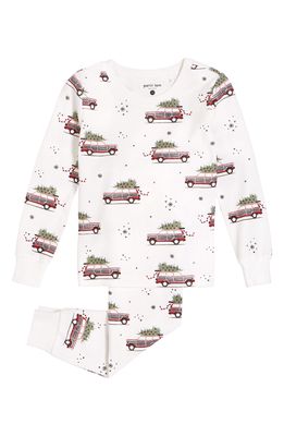 Petit Lem Kids' Holiday Transport Fitted Two-Piece Stretch Cotton Pajamas in 101 Off White