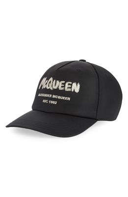 Alexander McQueen Graffiti Logo Embroidered Baseball Cap in Black/Ivory