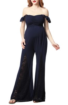 Kimi and Kai Mel Lace Inset Maternity Jumpsuit in Navy