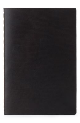Ezra Arthur Medium Leather Notebook in Jet Top Stitch