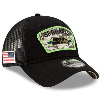 Youth New Era Black/Camo Seattle Seahawks 2021 Salute To Service Trucker 9TWENTY Snapback Adjustable Hat