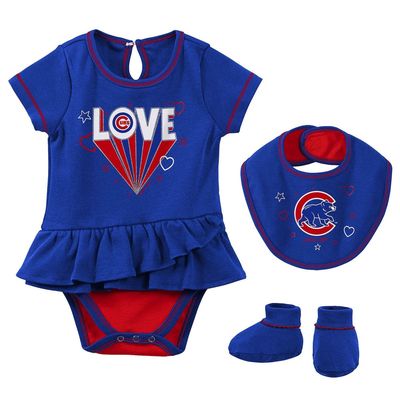 Outerstuff Girls Newborn & Infant Royal Chicago Cubs Play Your Best Bodysuit Bib & Booties Set