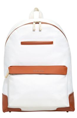 The Honest Company Uptown Coated Canvas Diaper Backpack in Cream/Cognac