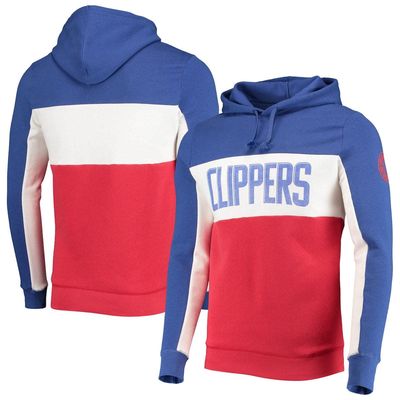 Men's Junk Food Royal/White LA Clippers Wordmark Colorblock Fleece Pullover Hoodie
