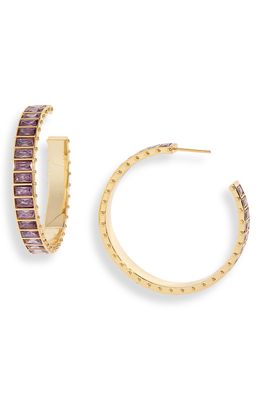 Short & Suite Baguette Crystal Eternity Hoop Earrings in Purple