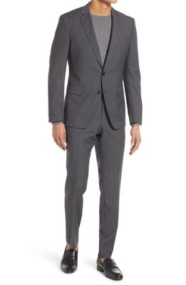 BOSS Huge Stripe Wool Suit in Medium Grey