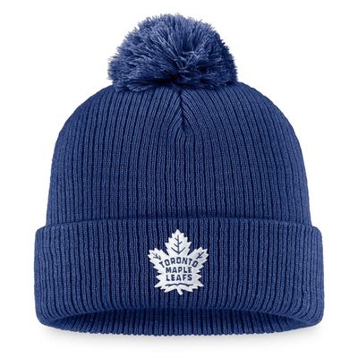 Men's Fanatics Branded Blue Toronto Maple Leafs Core Primary Logo Cuffed Knit Hat with Pom