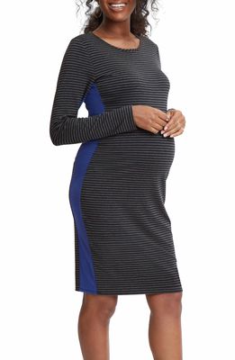 Stowaway Collection Maternity Dress in Charcoal Stripe