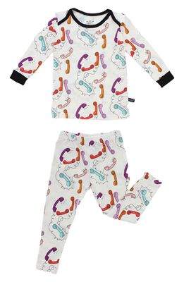 Peregrine Kidswear Retro Phones Fitted Two-Piece Pajamas in White/Multi