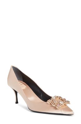 Roger Vivier Sin Crystal Buckle Pointed Toe Pump in Champagne