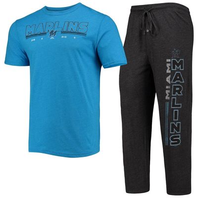 Men's Concepts Sport Black/Blue Miami Marlins Meter T-Shirt and Pants Sleep Set