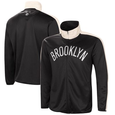 Men's G-III Sports by Carl Banks Black/White Brooklyn Nets Zone Blitz Tricot Full-Zip Track Jacket