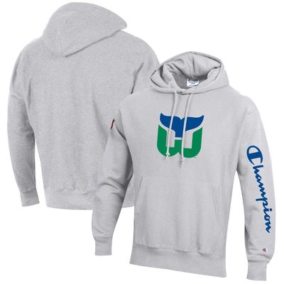Men's Champion Heathered Gray Hartford Whalers Reverse Weave Pullover Hoodie in Heather Gray