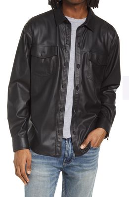 AG Elias Faux Leather Button-Up Cotton Shirt Jacket in Pure Black