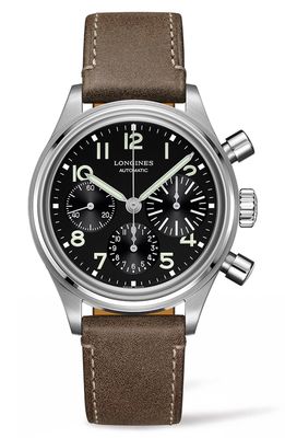 Longines Aviation Big Eye Automatic Chronograph Leather Strap Watch