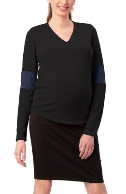 Stowaway Collection Contrast Elbow Maternity Sweater in Black
