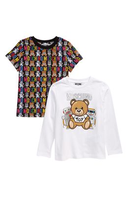 Moschino Kids' Set of Two Teddy & Robots Graphic Tees in Optic White