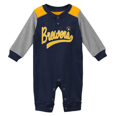 Outerstuff Newborn & Infant Navy/Heathered Gray Milwaukee Brewers Scrimmage Long Sleeve Jumper