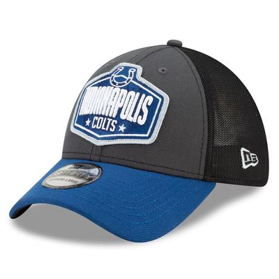 Men's New Era Graphite/Royal Indianapolis Colts 2021 NFL Draft Trucker 39THIRTY Flex Hat