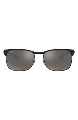 Ray-Ban 60mm Polarized Rectangular Sunglasses in Matte Black