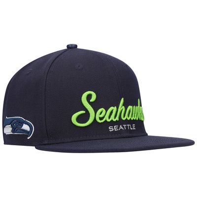 Men's Pro Standard College Navy Seattle Seahawks Script Wordmark Snapback Hat