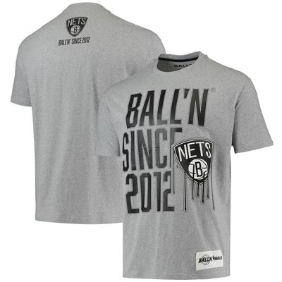 BALL-N Men's BALL'N Heathered Gray Brooklyn Nets Since 2012 T-Shirt in Heather Gray