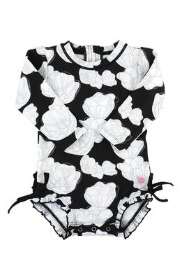 RuffleButts Brilliant Blooms One-Piece Swimsuit in Black