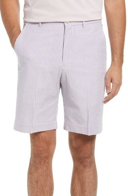 Berle Flat Front Seersucker Shorts in Purple