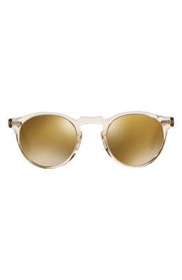 Oliver Peoples Gregory Peck 50mm Mirrored Round Sunglasses in Dark Tort Brown/Gold Mirror