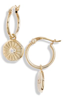 Knotty Crystal Coin Huggie Hoop Earrings in Gold