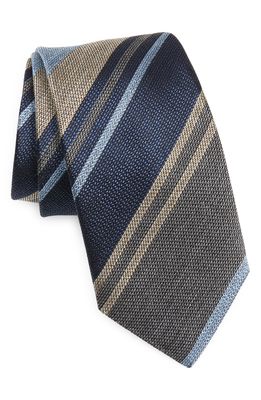 David Donahue Stripe Silk Tie in Grey/Blue