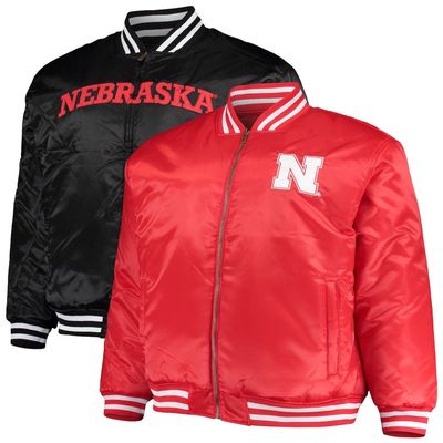 PROFILE Men's Scarlet/Black Nebraska Huskers Big & Tall Reversible Satin Full-Zip Jacket