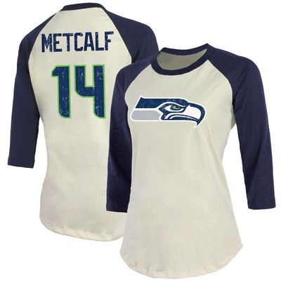 Majestic Threads Women's Fanatics Branded DK Metcalf Cream/Navy Seattle Seahawks Player Raglan Name & Number 3/4-Sleeve T-Shirt