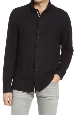 Stone Rose Men's Drytouch Solid Fleece Button-Up Shirt in Black