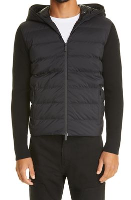 Moncler Quilted Down & Knit Hooded Cardigan in Black