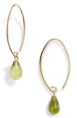 Jane Basch Designs Briolette Gemstone Hoop Earrings in Yellow Gold/Peridot