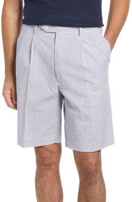 Berle Pleated Seersucker Shorts in Navy