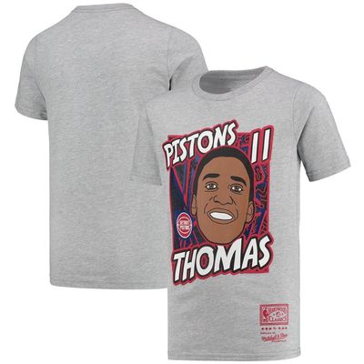 Youth Mitchell & Ness Isiah Thomas Gray Detroit Pistons Hardwood Classics King of the Court Player T-Shirt in Heather Gray