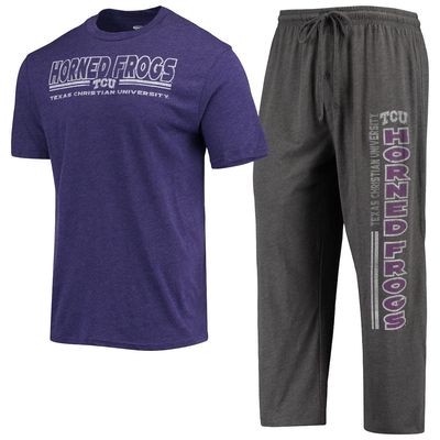 Men's Concepts Sport Heathered Charcoal/Purple TCU Horned Frogs Meter T-Shirt & Pants Sleep Set in Heather Charcoal