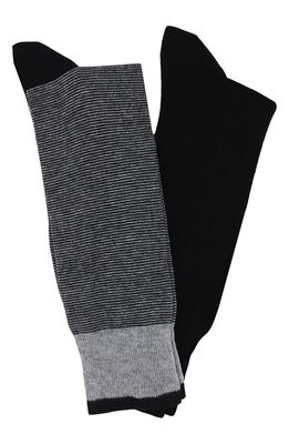 Lorenzo Uomo 2-Pack Assorted Pinstripe Dress Socks in Black